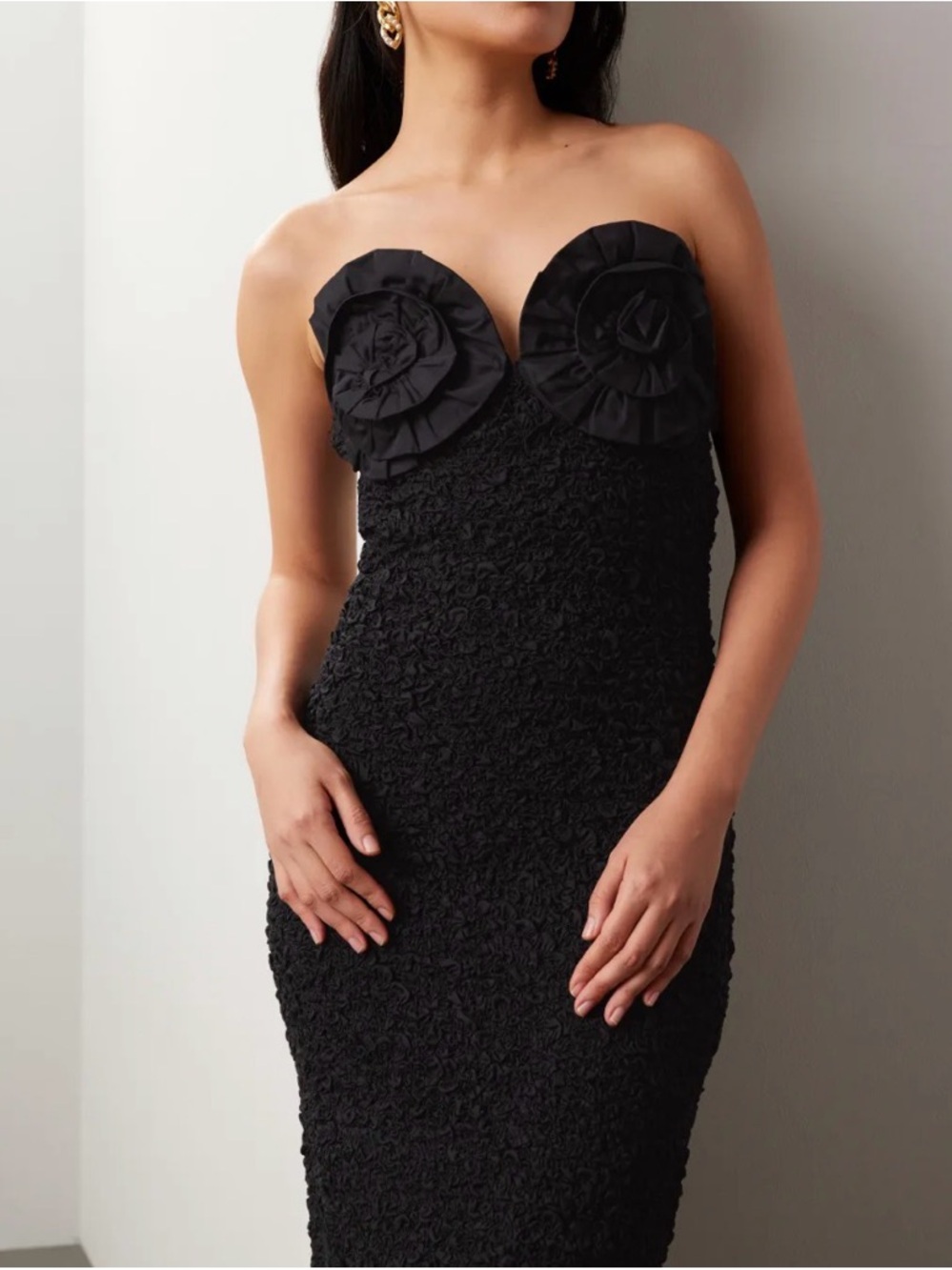 MARA HOFFMAN Mona
Strapless Organic Poplin-Trimmed Popcorn Midi Dress Black XS